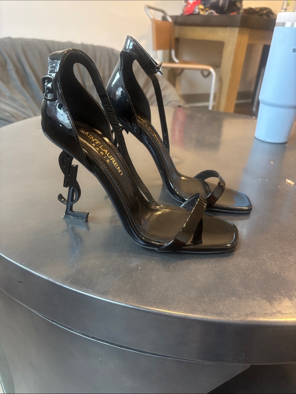 Saint Laurent Black Patent Leather YSL Logo Heels